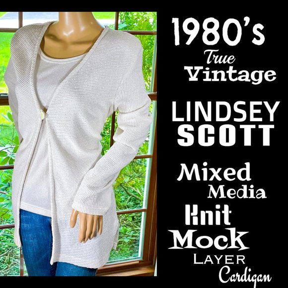 Vintage Sweaters - ▪️VTG▪️LINDSEY SCOTT▪️Knit Mock Layer Cardigan
